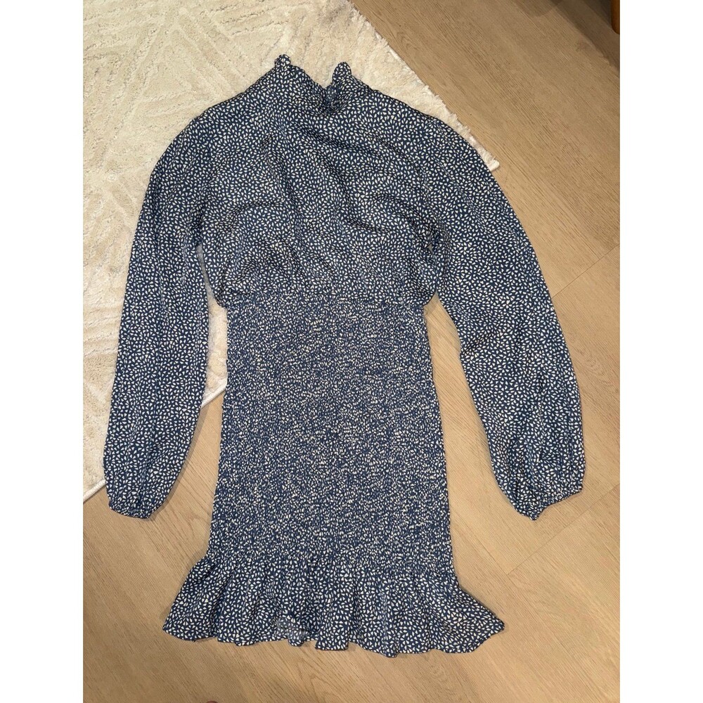 Women’s Patterned Long Sleeve Boue & White Dress